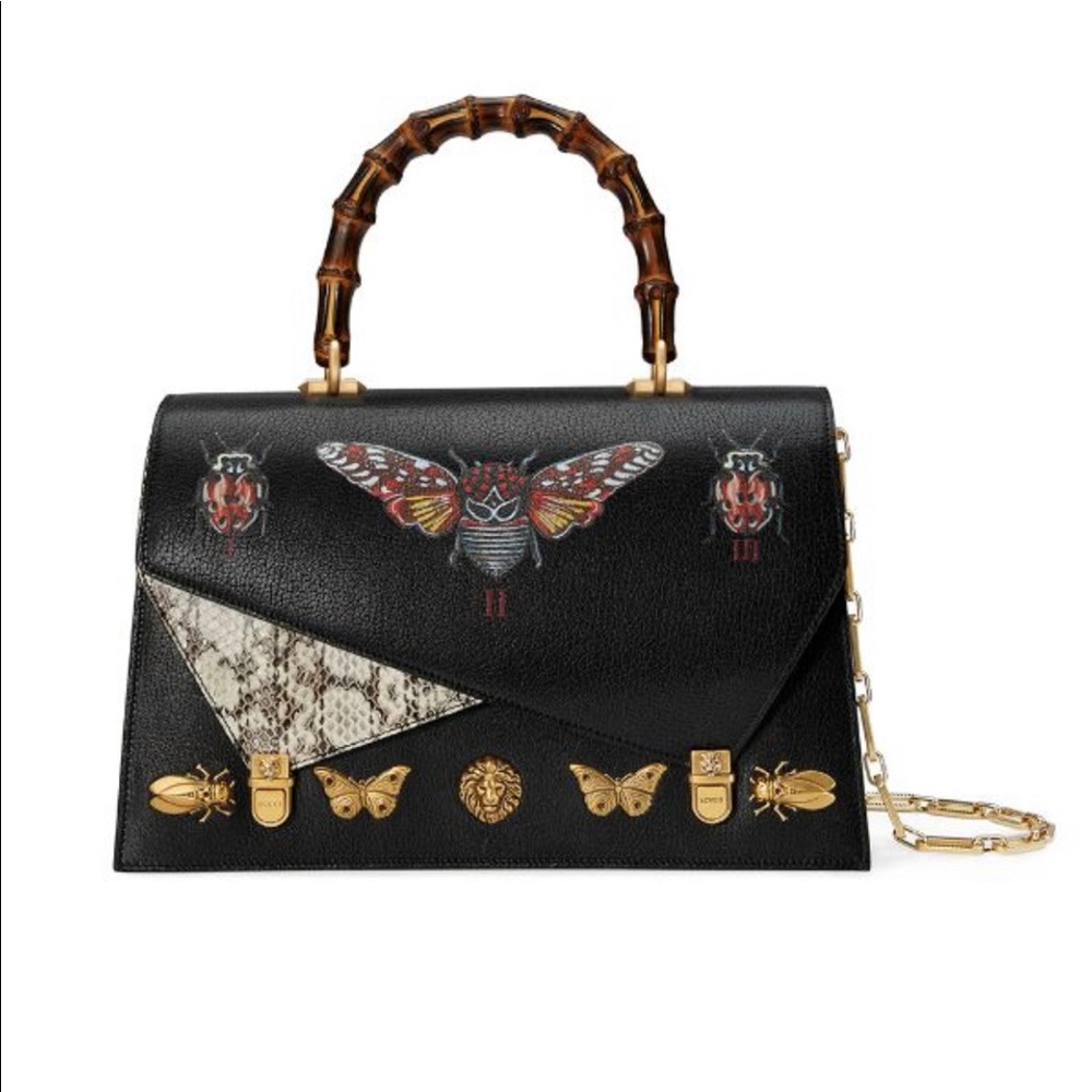 - Gucci Butterfly Leather & Snakeskin Handle…